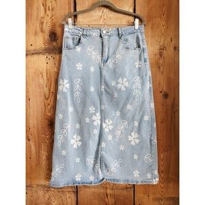 Sz L Pologram Madalynn Light Denim Floral Midi Skirt EUC